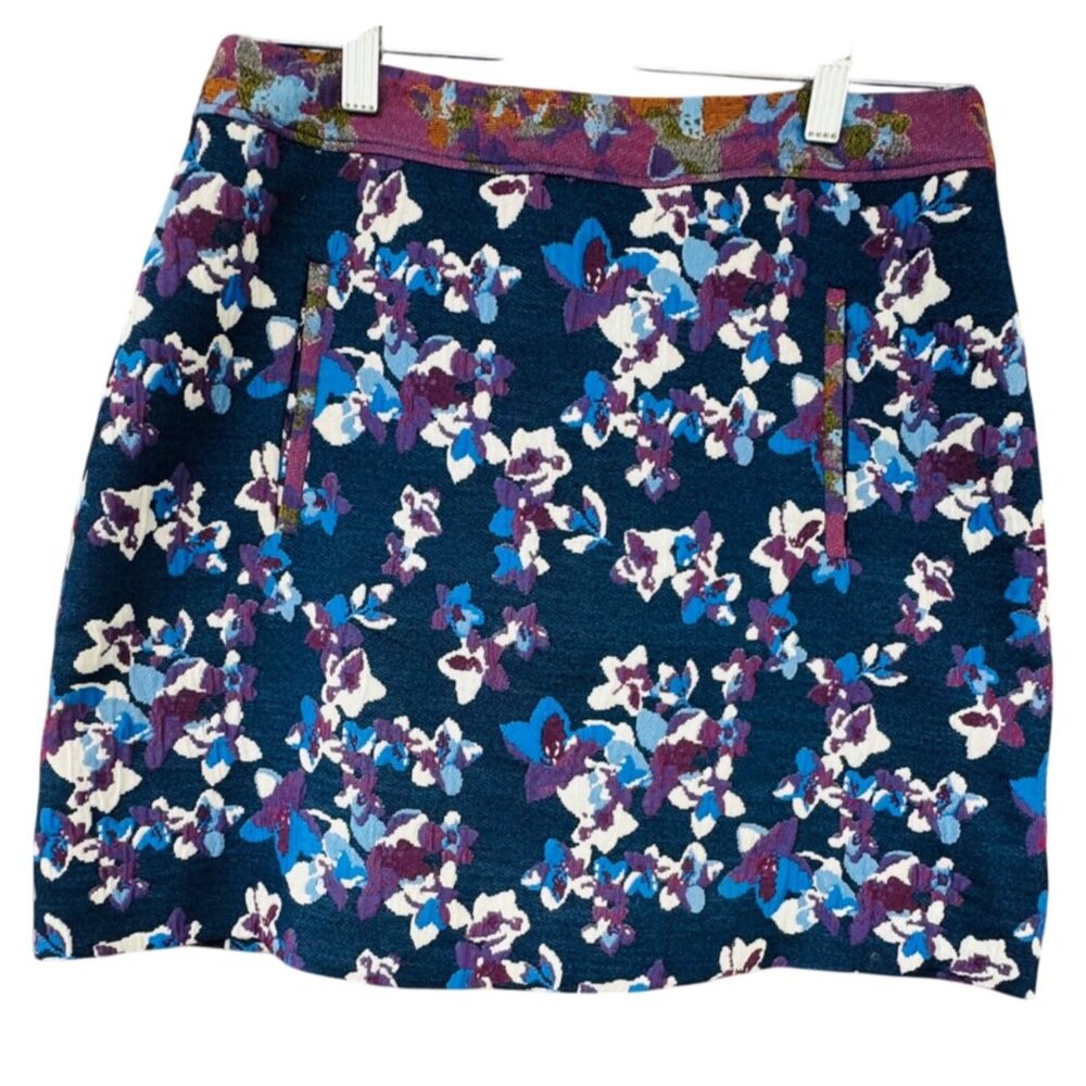 Anthropologie Maeve Women's Size 4 Purple Brocade Blue Floral Print Mini Skirt